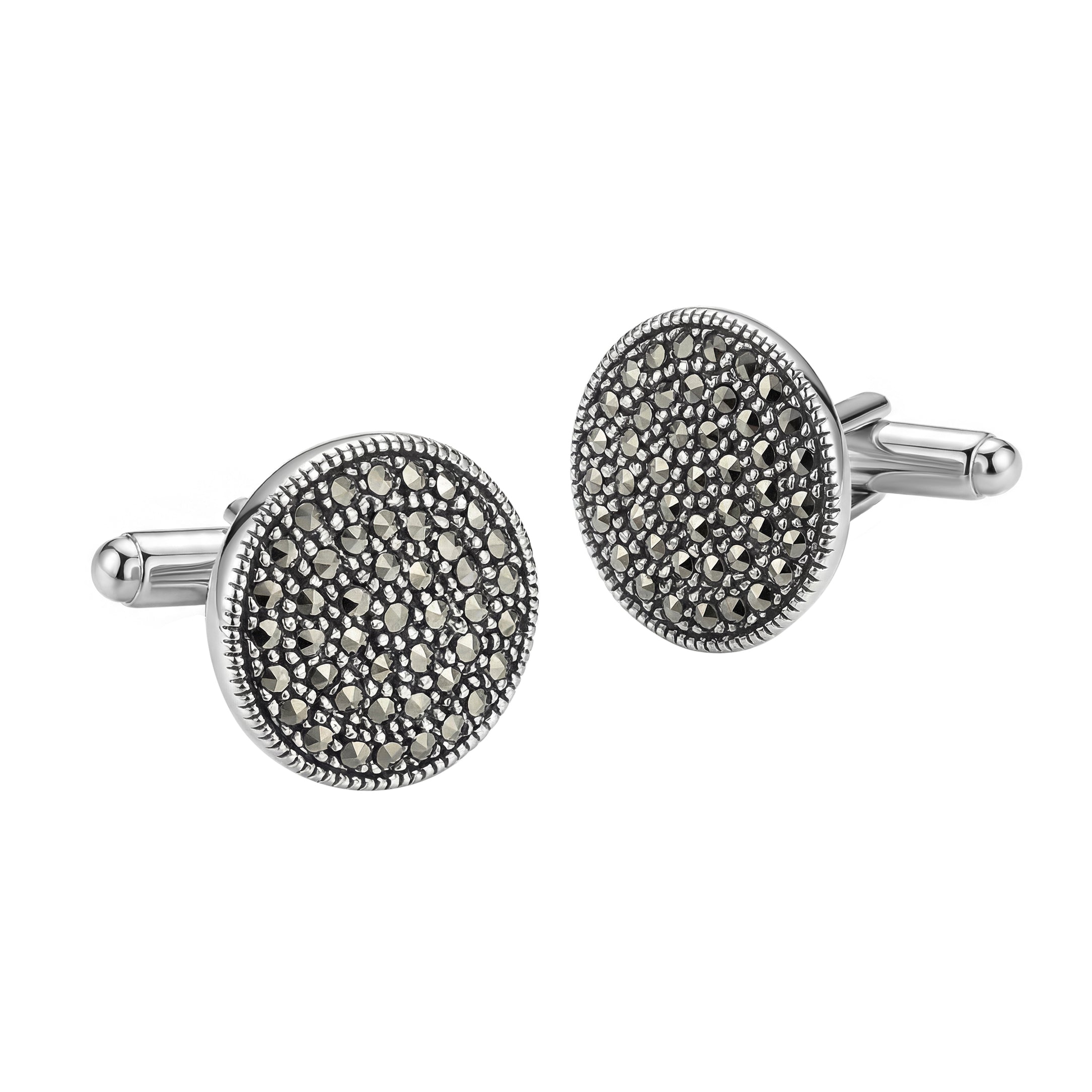 Round densely pavé-set marcasite cufflink