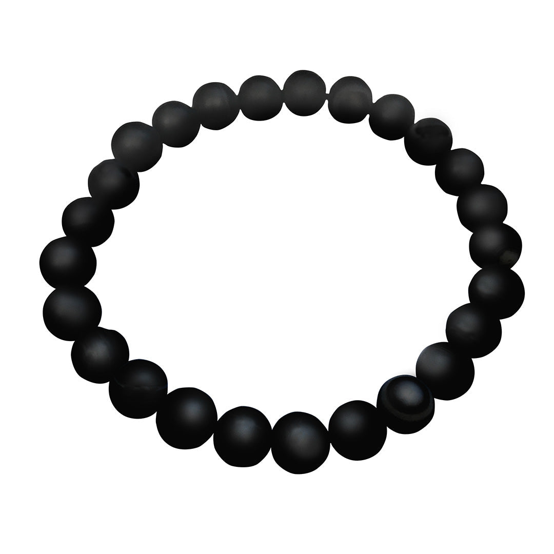 8mm Gemstone Beaded Elastic Bracelet in Matte Onyx | Jan Leslie