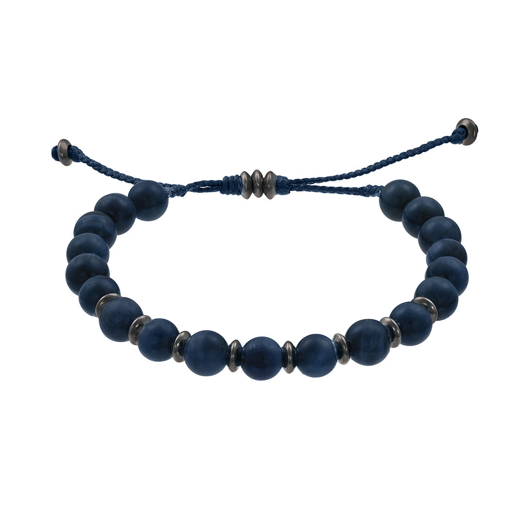 Top view of Blue Sapphire Beaded Necklace with Sterling Silver Accents and Toggle Closure. Jan Leslie Cufflinks and Accessories.