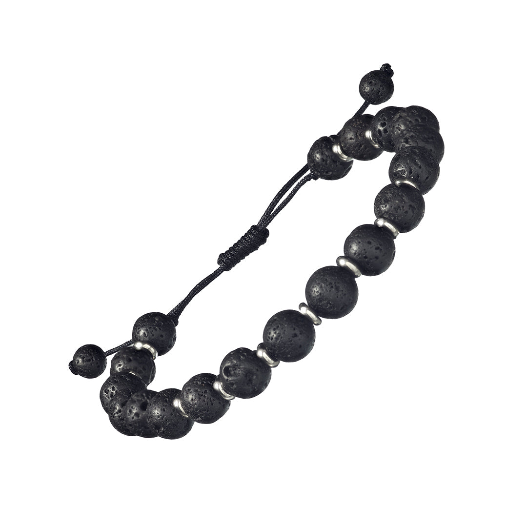 Lava Stone Bead Bracelet with Silver Spacer Beads on a Wax Cord I Jan Leslie Cufflinks and Accessories.