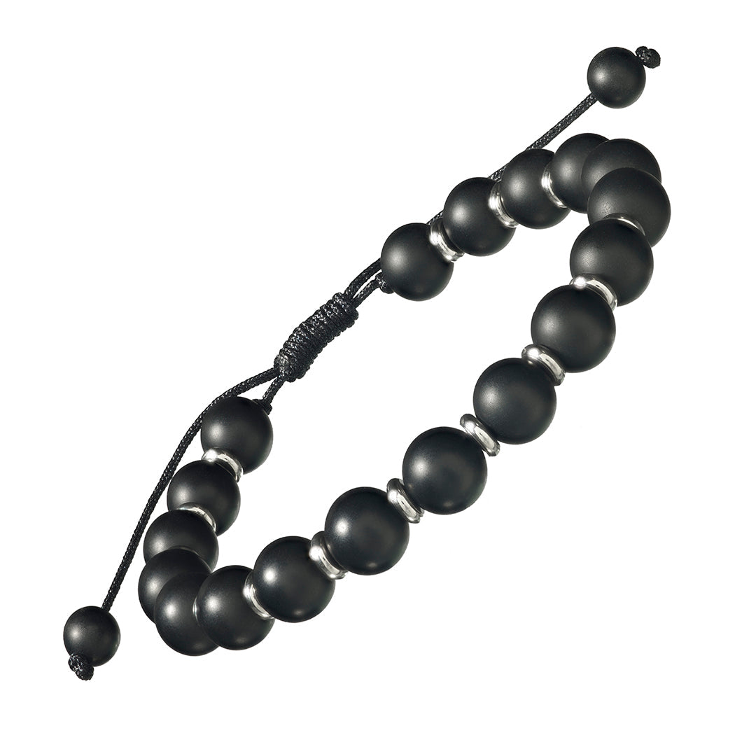 Handmade Matte Black Onyx Beaded Bracelet with Metal Accent on a Wax Cord I Jan Leslie Cufflinks and Accessories.