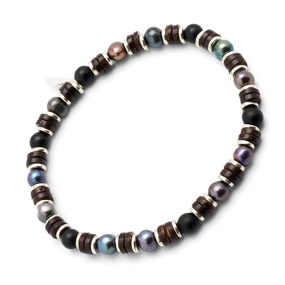 Grey Freshwater Pearl and Black Agate Beaded Bracelet I Jan Leslie Cufflinks and Accessories.