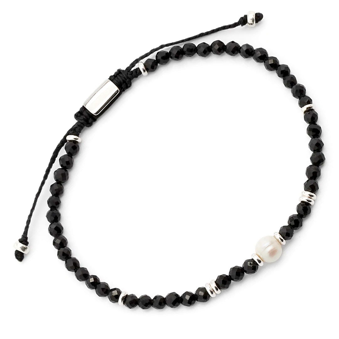 Men's Black Onyx Beaded Bracelet with Freshwater Pearl Center I Jan Leslie Cufflinks and Accessories.
