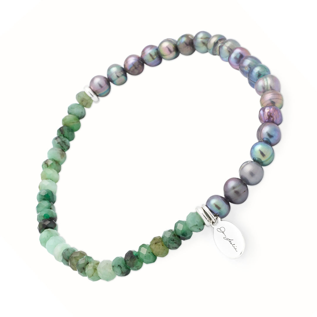 Green Emerald and Freshwater Pearls Split Beaded Bracelet I Jan Leslie Cufflinks and Accessories.