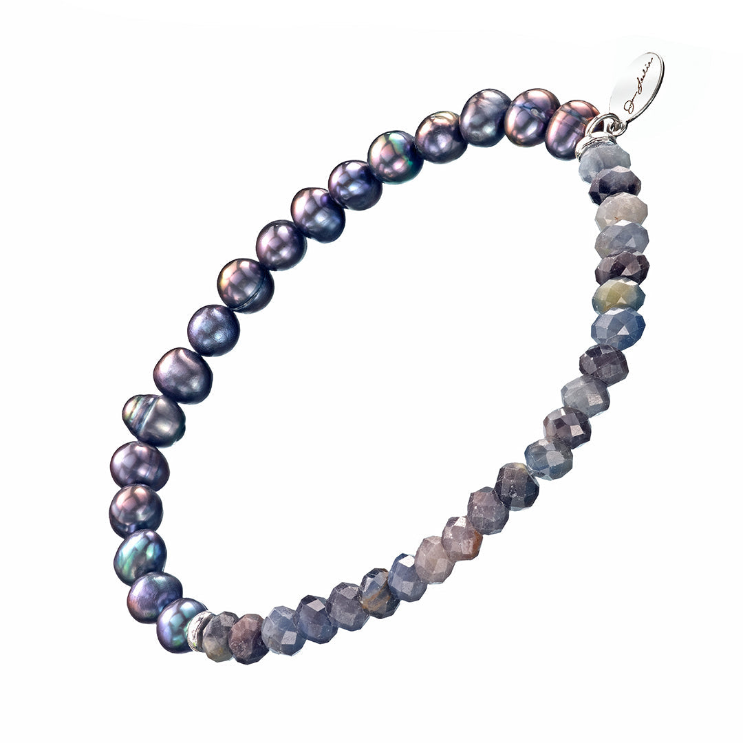 Side view of Blue Sapphire and Freshwater Pearls Split Beaded Bracelet. Jan Leslie Cufflinks and Accessories.