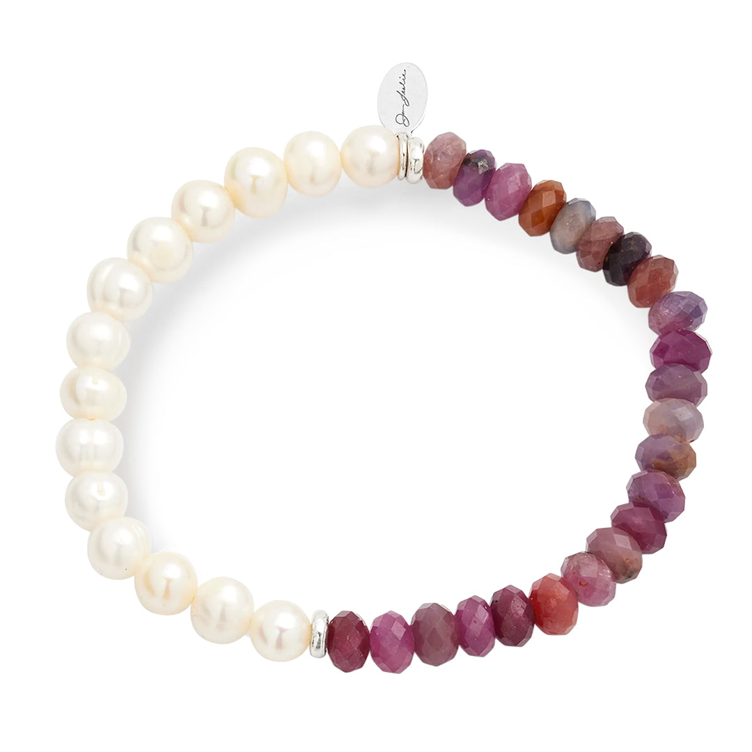 Men's Freshwater Pearl and Red Ruby Gemstone Split Beaded Bracelet I Jan Leslie Cufflinks and Accessories.