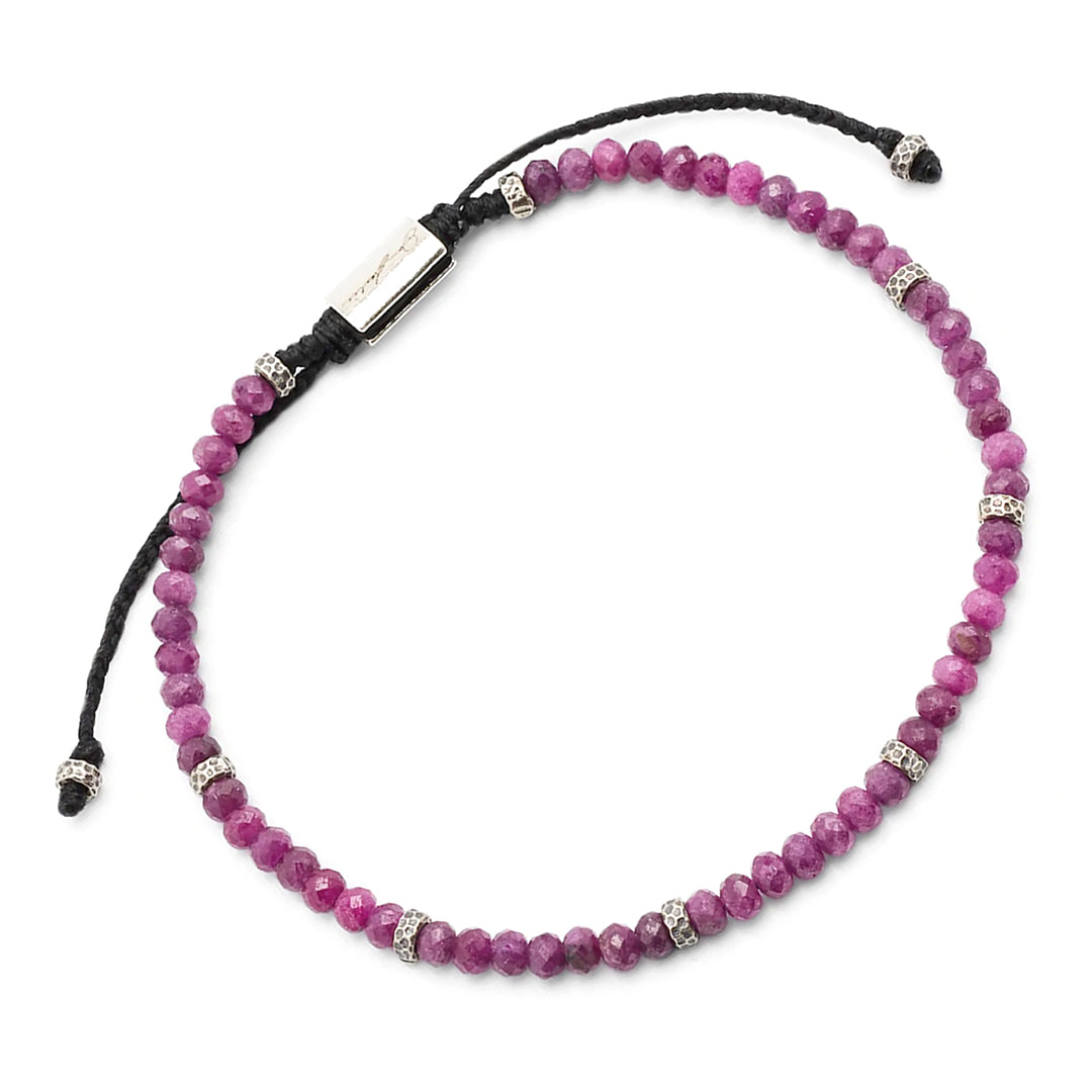 Jan Leslie Faceted Ruby Gemstone Bracelet with Black Pull Cord I Jan Leslie Cufflinks and Accessories.