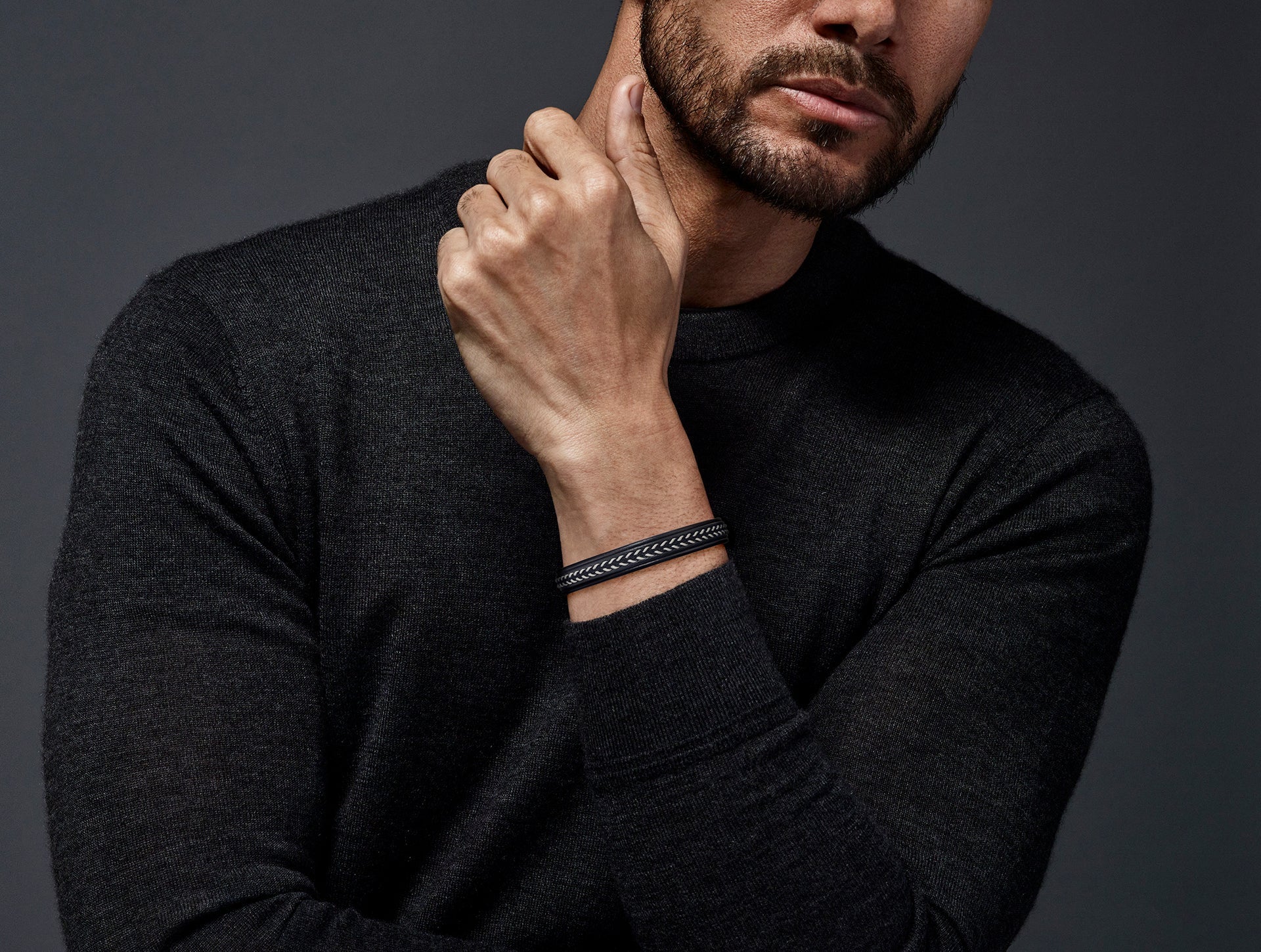 Two Color Leather and Nylon Bracelet