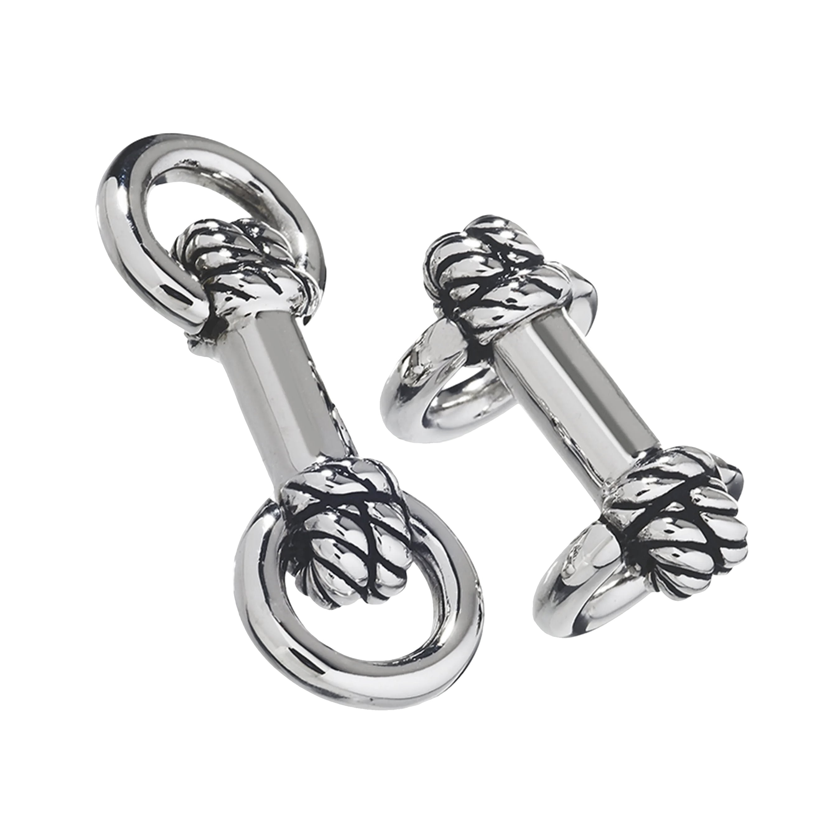 Staggered pair of sterling silver rope knot bar cufflinks Jan Leslie