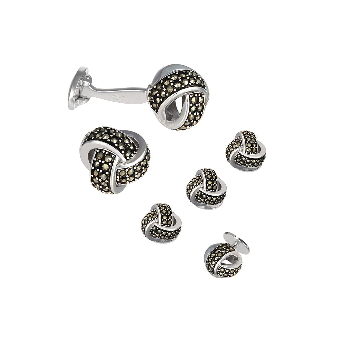 Marcasite Pave' Knot Sterling Silver Cufflinks and Tuxedo Studs I Jan Leslie Cufflinks and Accessories.