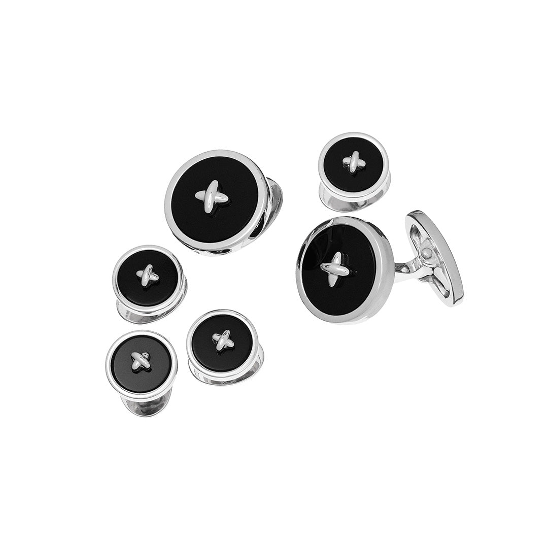 Classic Gemstone Button Sterling Silver Cufflinks and Tuxedo Studs in black onyx I Jan Leslie Cufflinks and Accessories.
