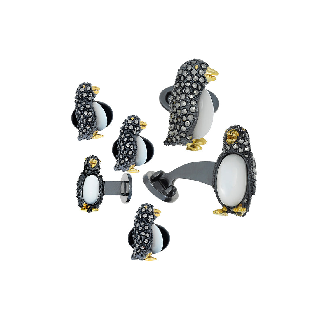 Gemstone Penguin Sterling Silver Cufflinks and Tuxedo Studs I Jan Leslie Cufflinks and Accessories.