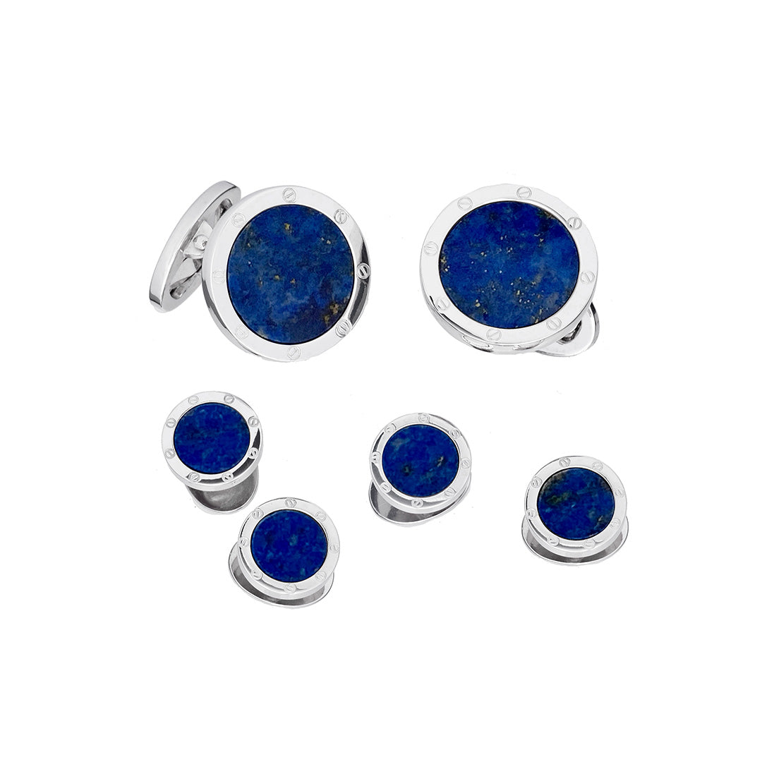 Lapis Gemstone with Rivet Etch Detail Sterling Silver Cufflinks & Tuxedo Stud Set I Jan Leslie Cufflinks and Accessories.
