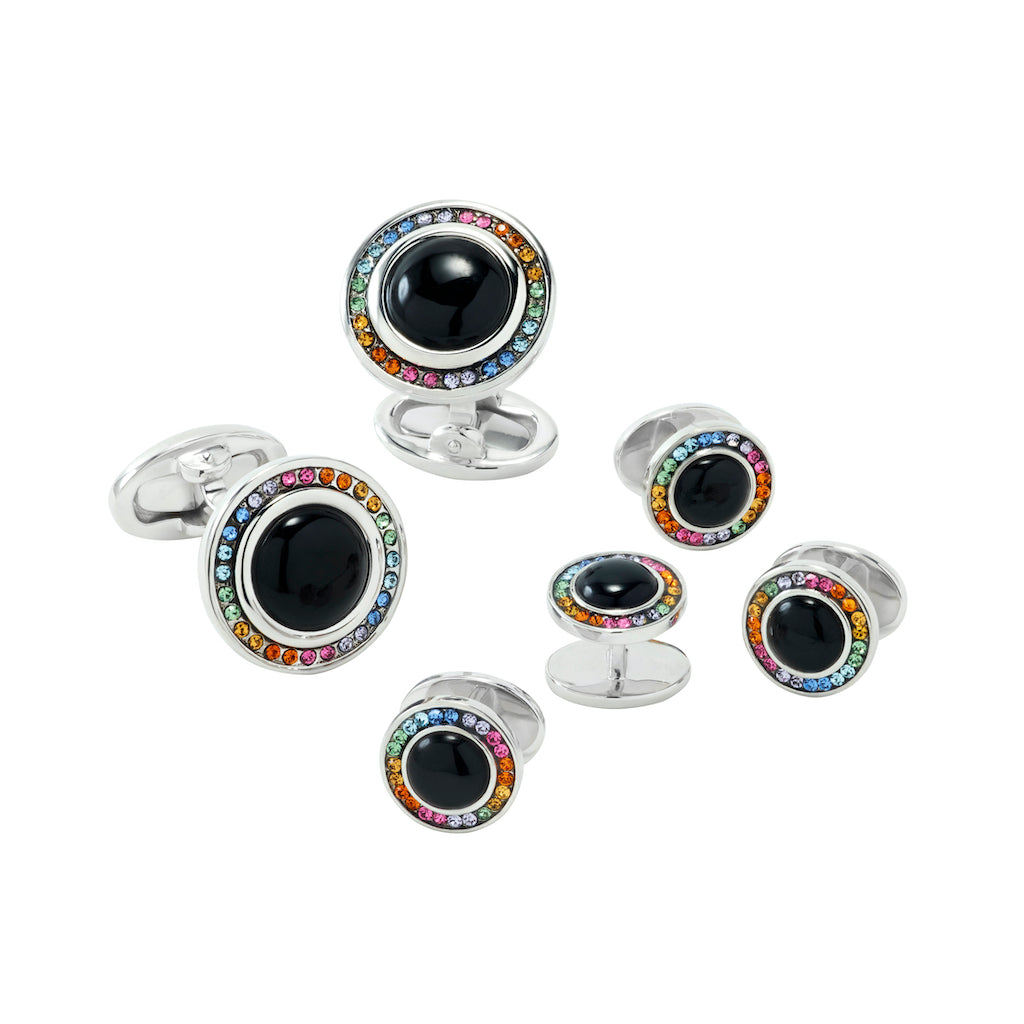 Onyx & Rainbow Pavé Sterling Silver Cufflinks & Tuxedo Stud Set I Jan Leslie Cufflinks and Accessories.