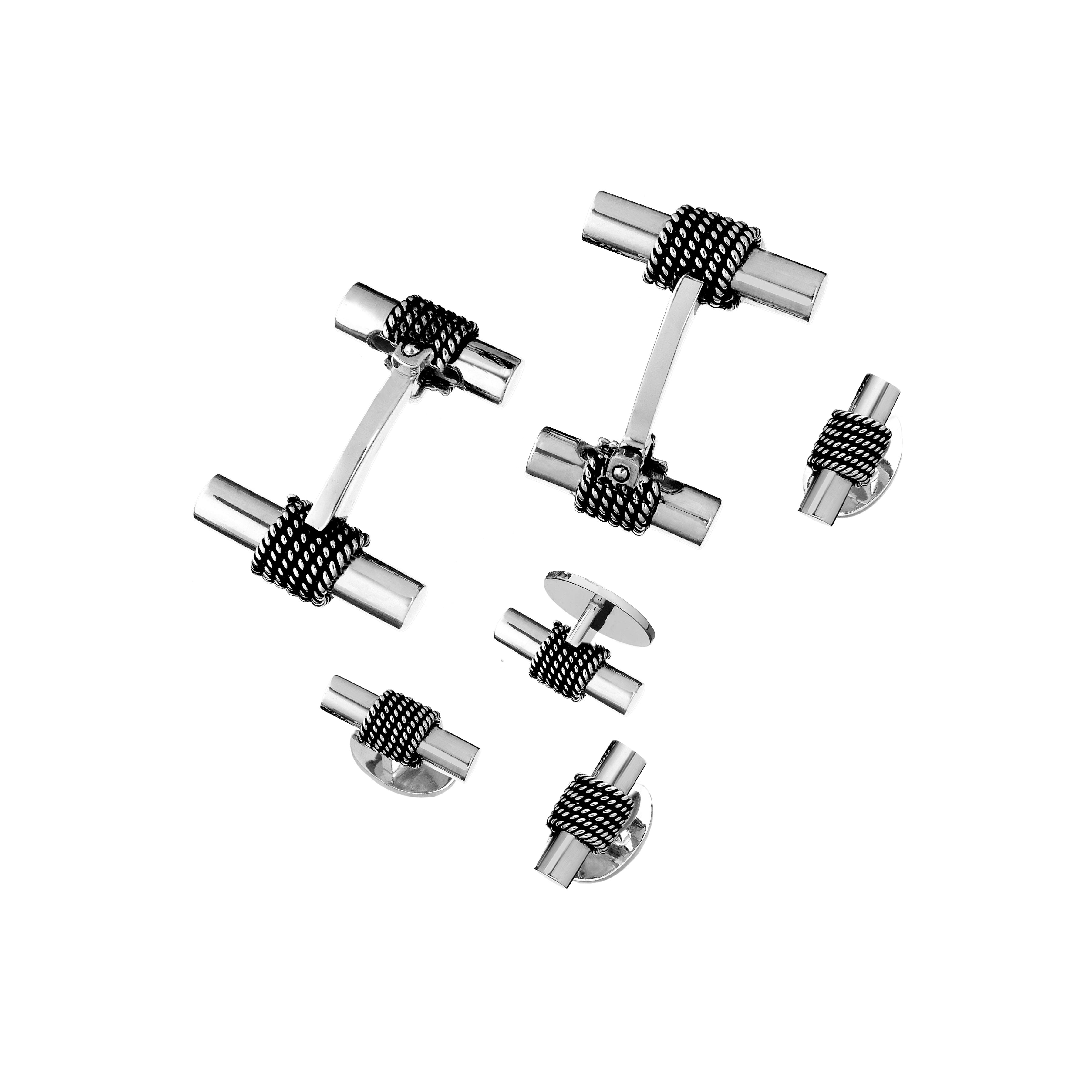 Tube with Rope Detail Sterling Silver Cufflinks & Tuxedo Studs I Jan Leslie Cufflinks and Accessories.