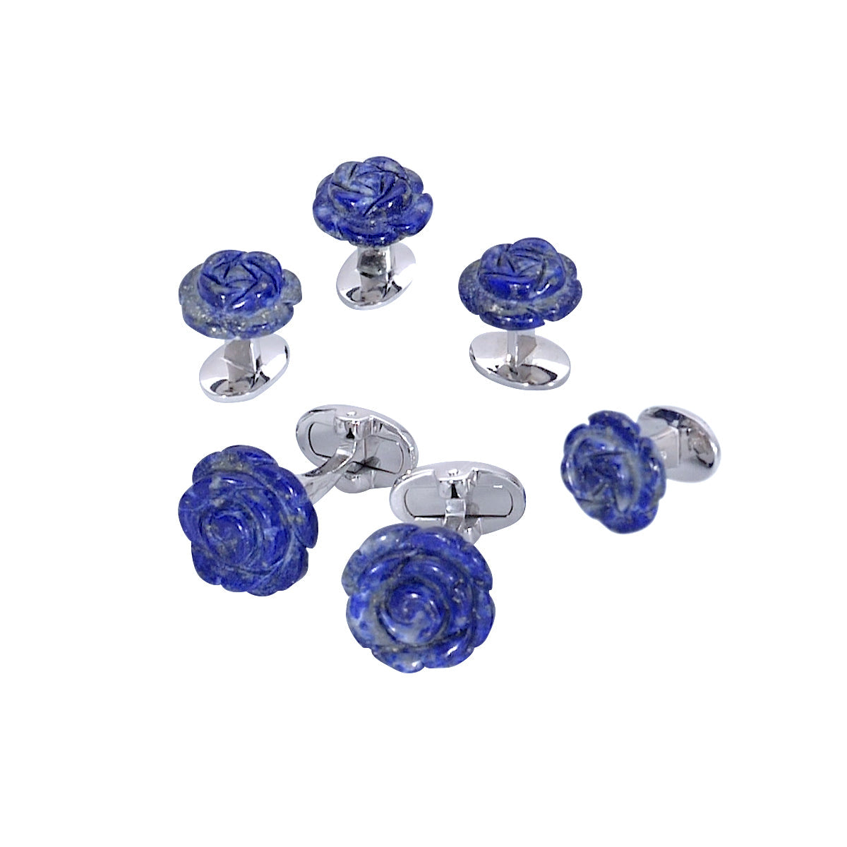Hand Carved Gemstone Rose Sterling Silver Cufflinks and Tuxedo Studs in lapis I Jan Leslie Cufflinks and Accessories.