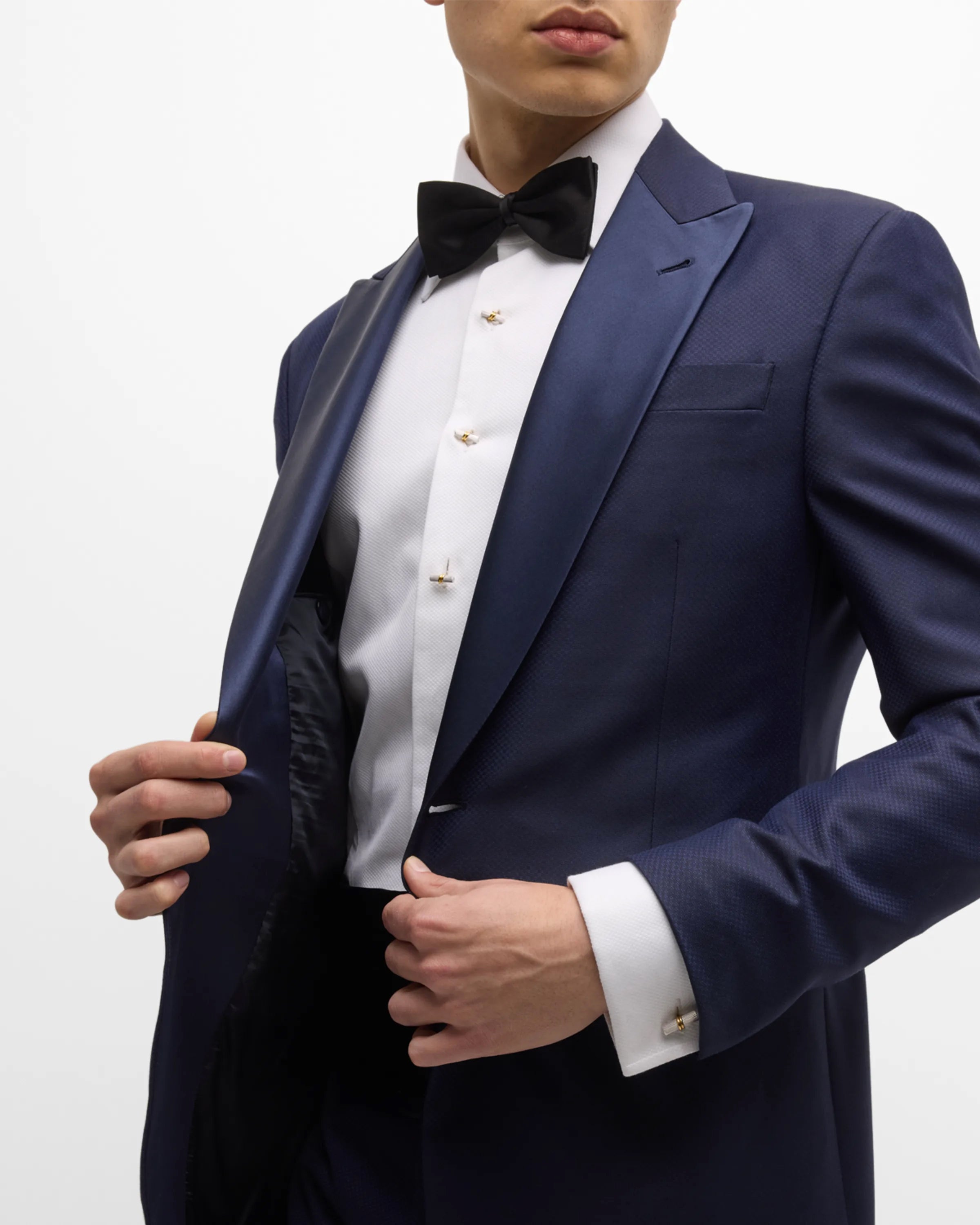 Sterling silver and gold ribbed cylinder tuxedo cufflink