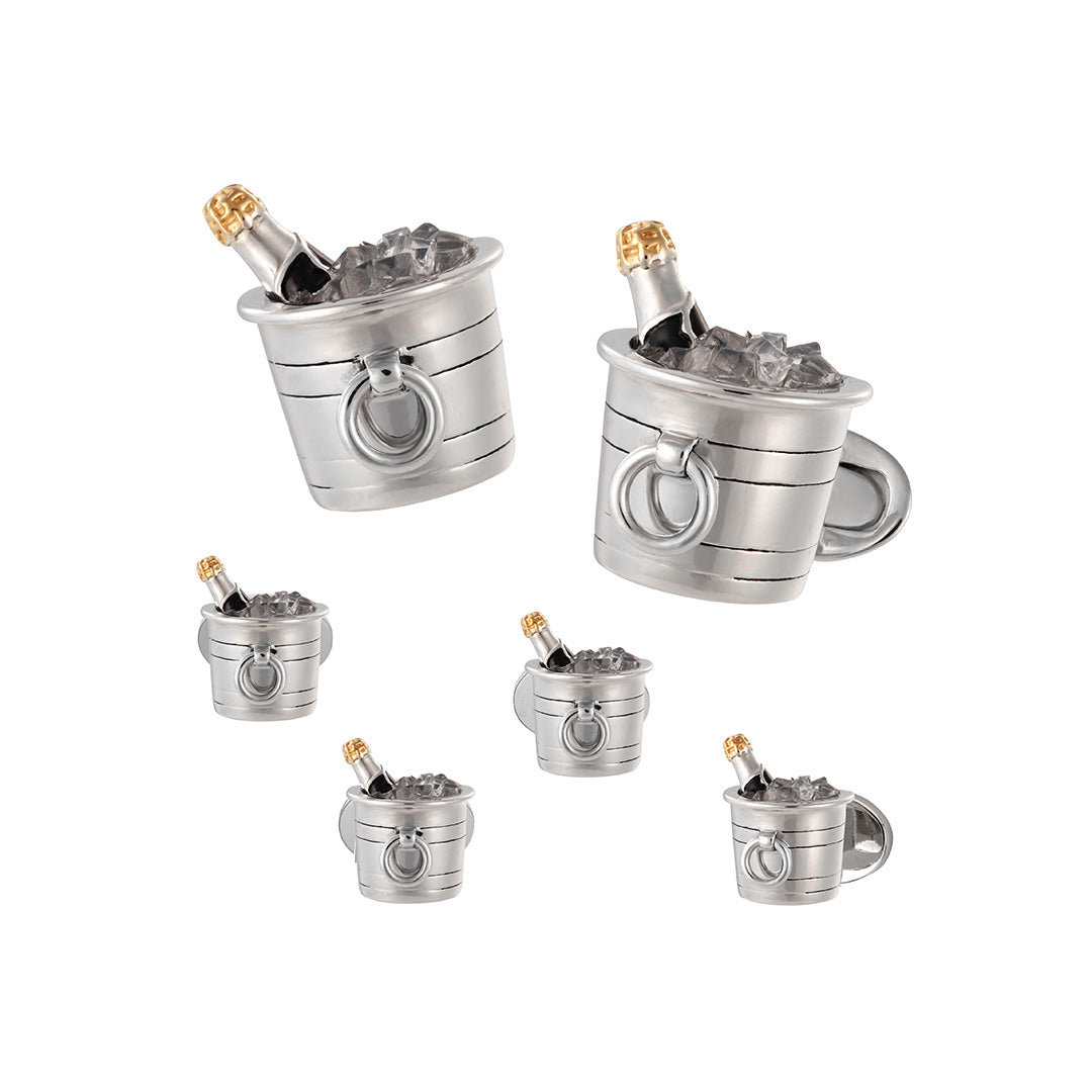 Champagne Bucket Sterling Silver Cufflinks and Tuxedo Studs I Jan Leslie Cufflinks and Accessories.
