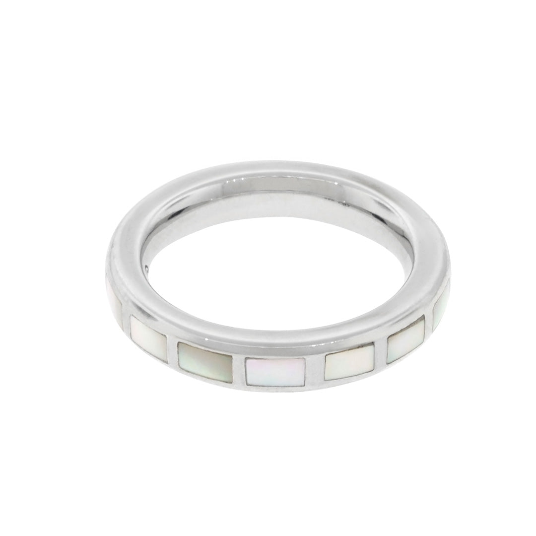 Dash Rectangle Gemstone Sterling Silver Stackable Ring with mother of pearl inlay | Jan Leslie Cufflinks and Accessories.
