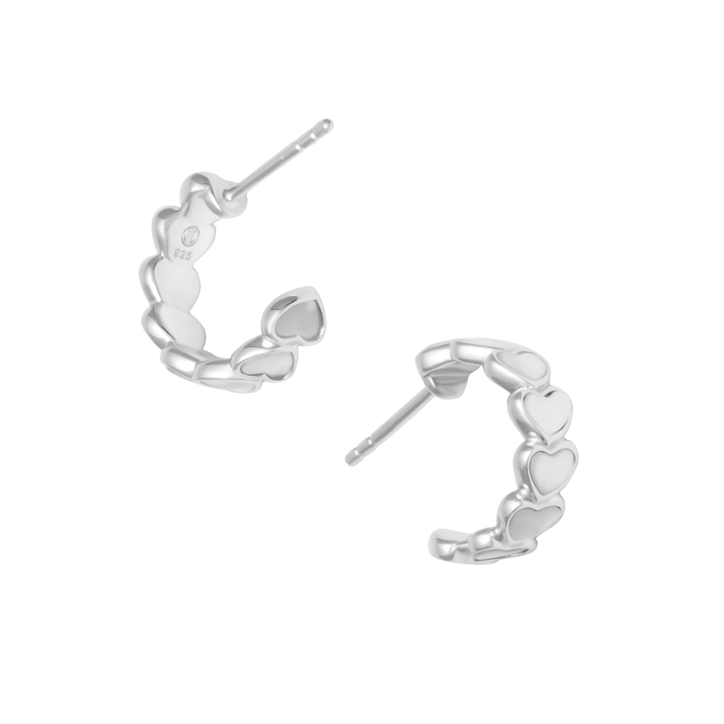 Small polished sterling silver heart hoop earring pair