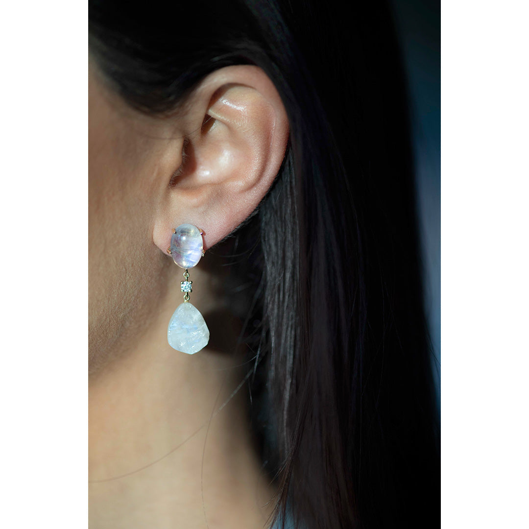 St. Moritz 18KT Gold Rainbow Moonstone & Diamond Earrings