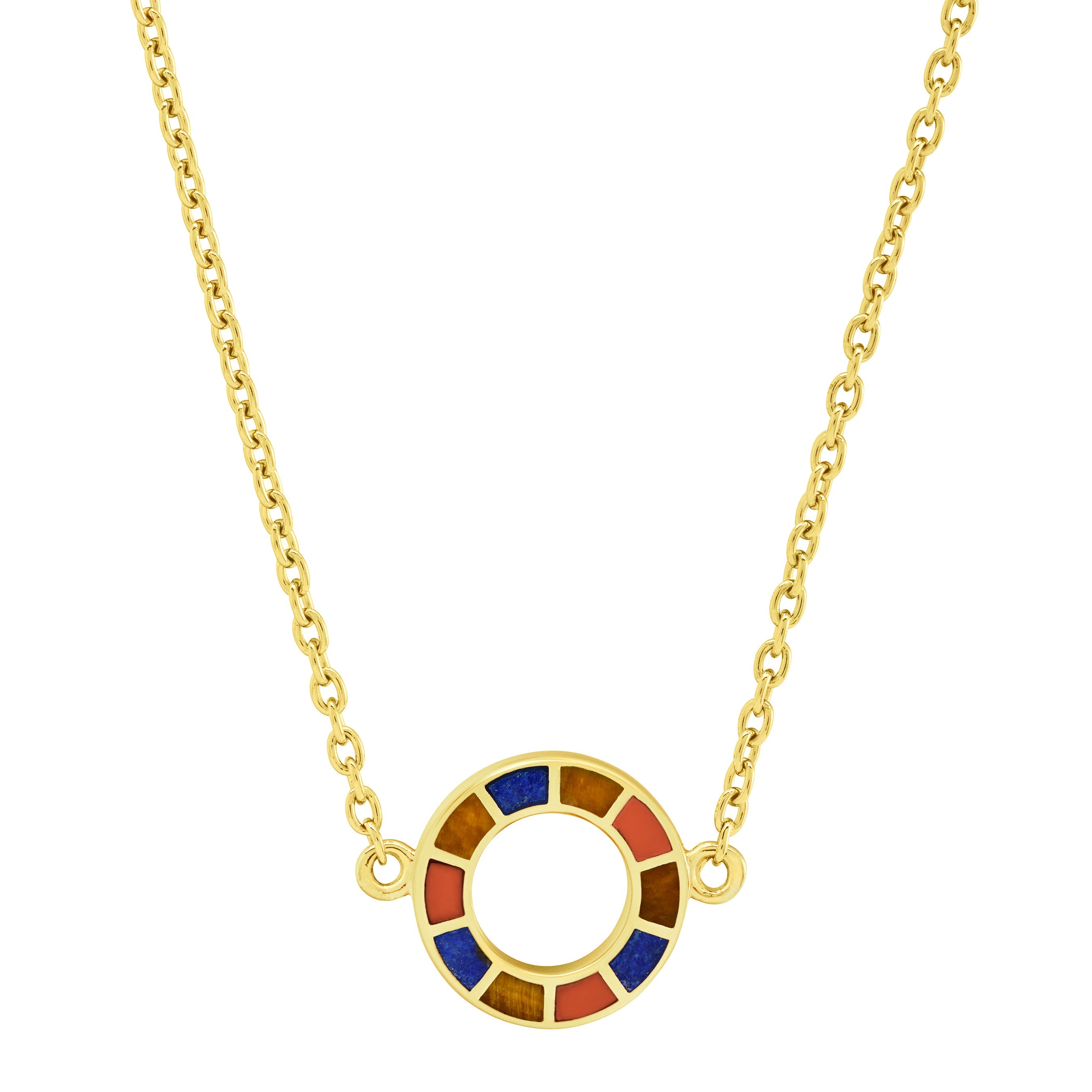 Multicolor enamel open circle pendant bracelet on gold cable chain — Jan Leslie