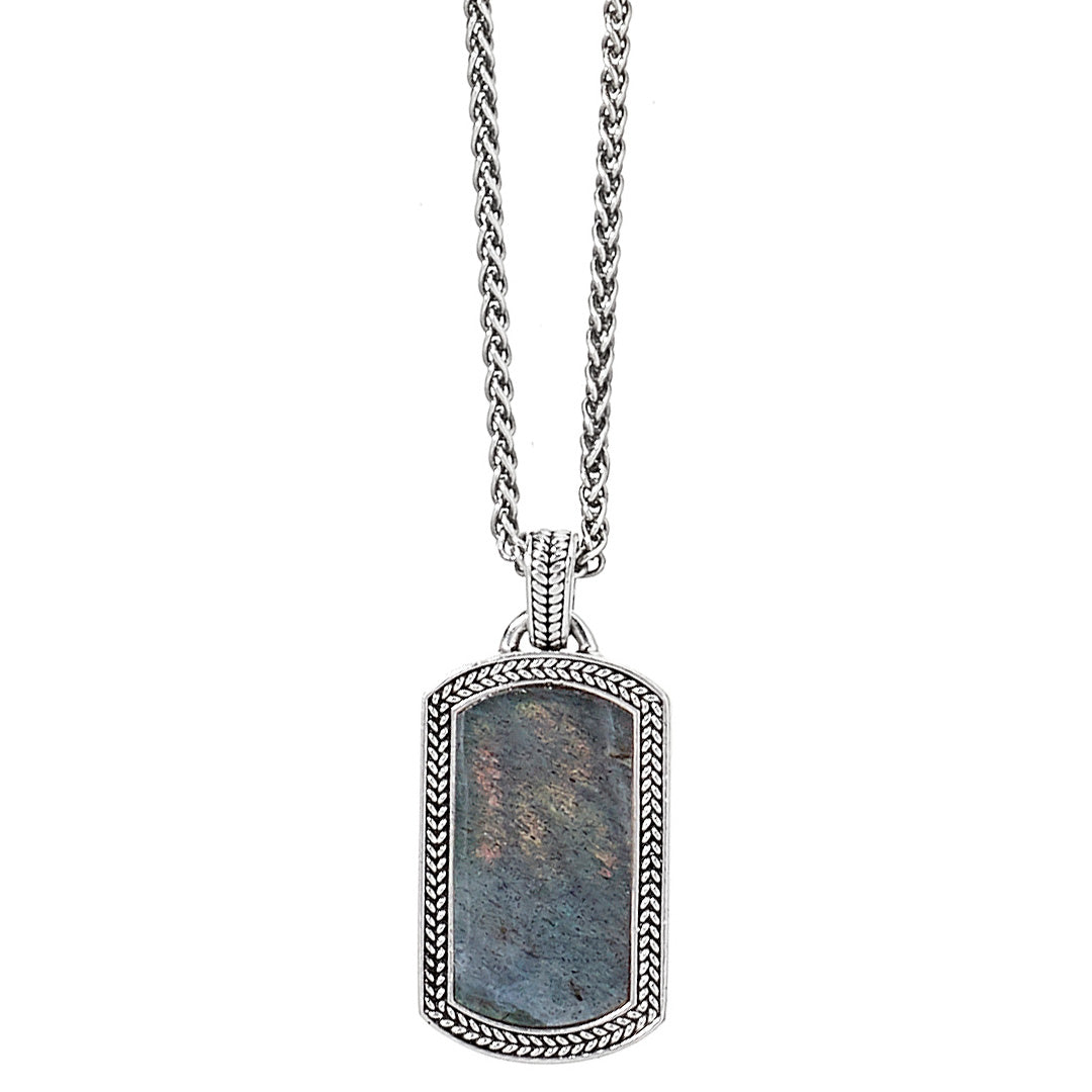Labradorite Gemstone Plaque Sterling Silver Pendant Necklace I Jan Leslie Cufflinks and Accessories.