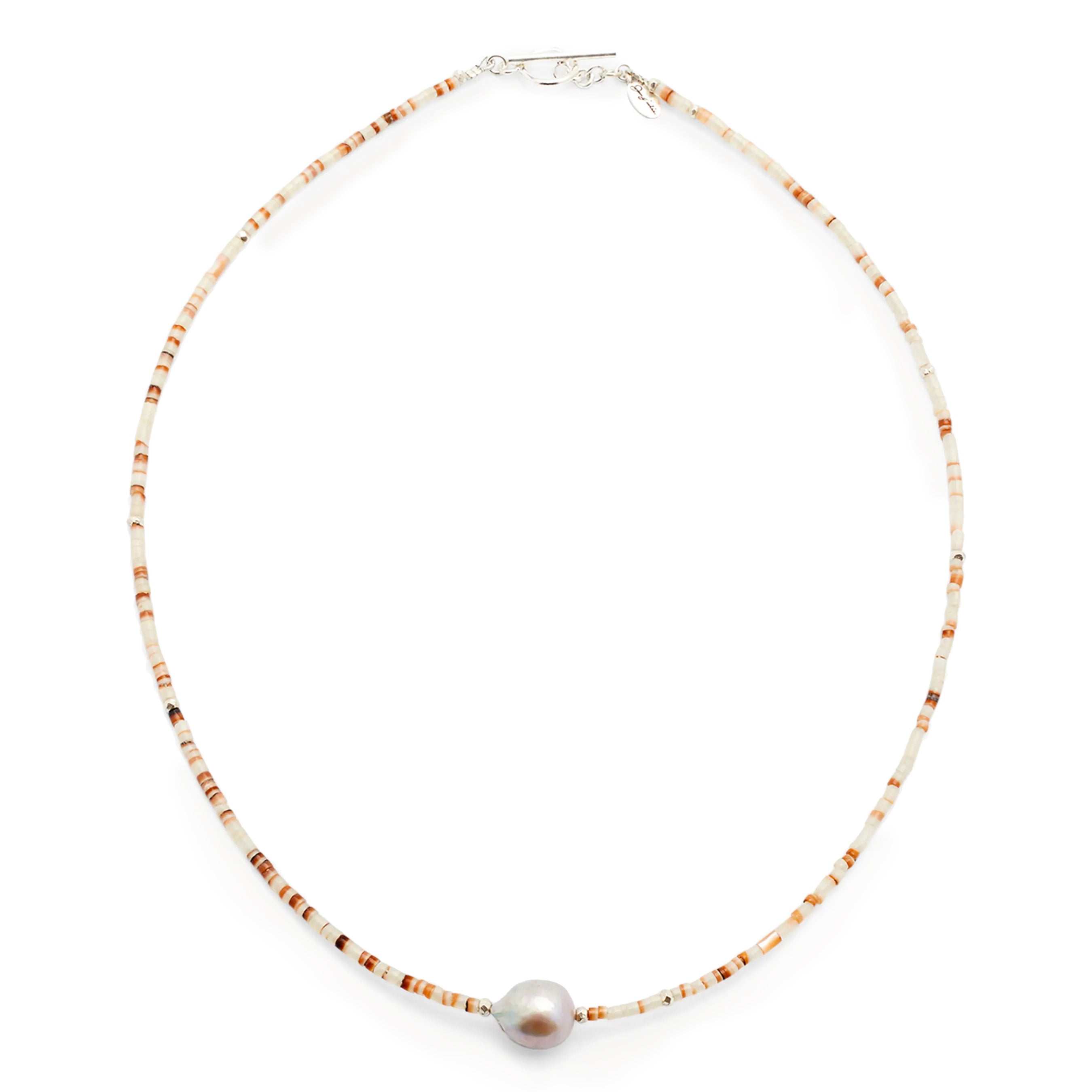 Freshwater Pearl Center White Shell Beaded Necklace with Sterling Silver Accents I Jan Leslie Cufflinks and Accessories.