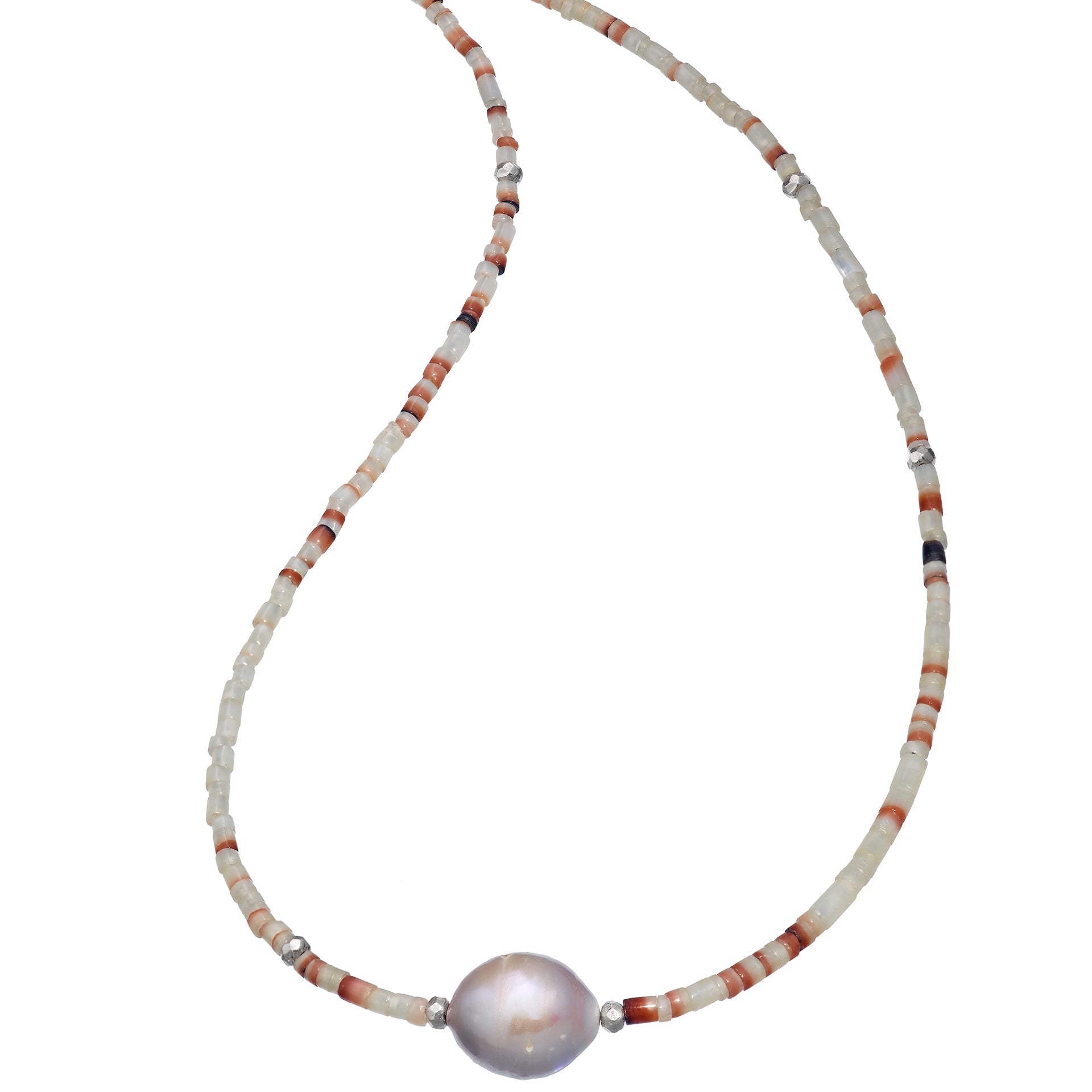 Freshwater Pearl Center White Shell Beaded Necklace with Sterling Silver Accents I Jan Leslie Cufflinks and Accessories.