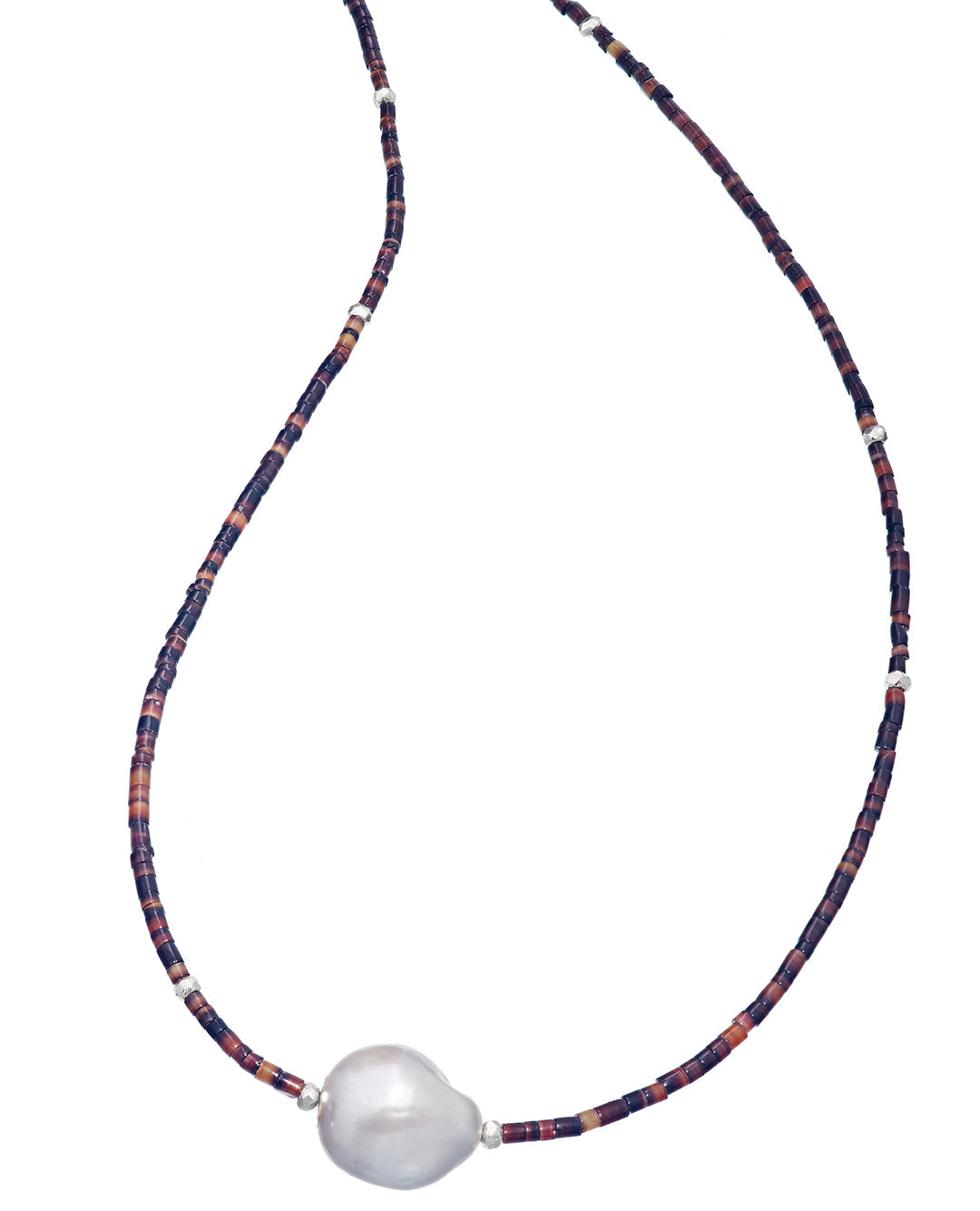 Freshwater Pearl Center Chocolate Shell Beaded Necklace with Sterling Silver Accents I Jan Leslie Cufflinks and Accessories.