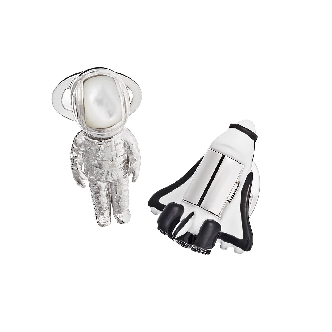 Shuttle & Astronaut Bobble Head Sterling Silver & Gemstone Cufflinks | Jan Leslie Cufflinks and Accessories.