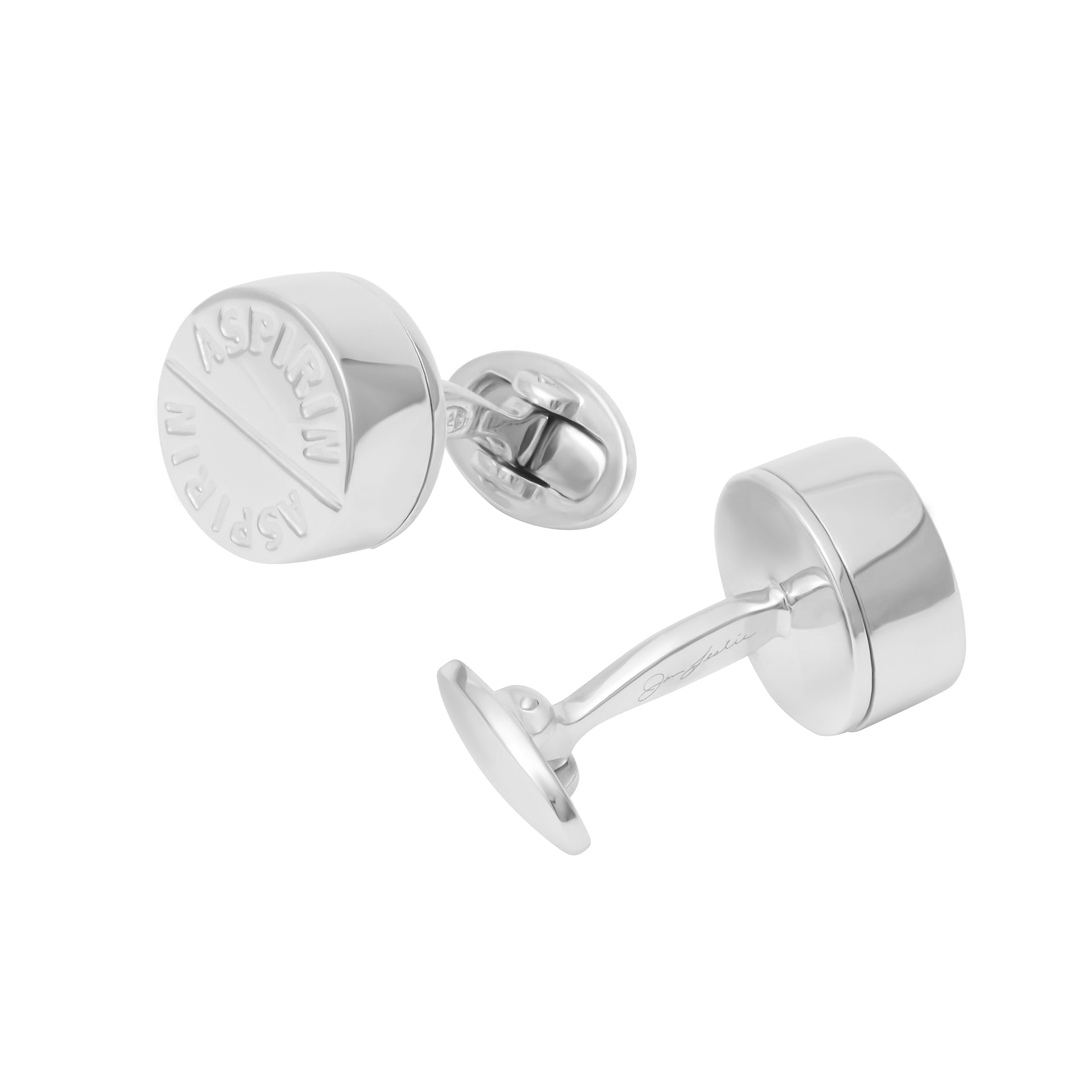 Sterling silver round barrel cufflinks with engraved volleyball seam line detail and Jan Leslie signature T-bar back closure, luxury sports men's fine jewelry.