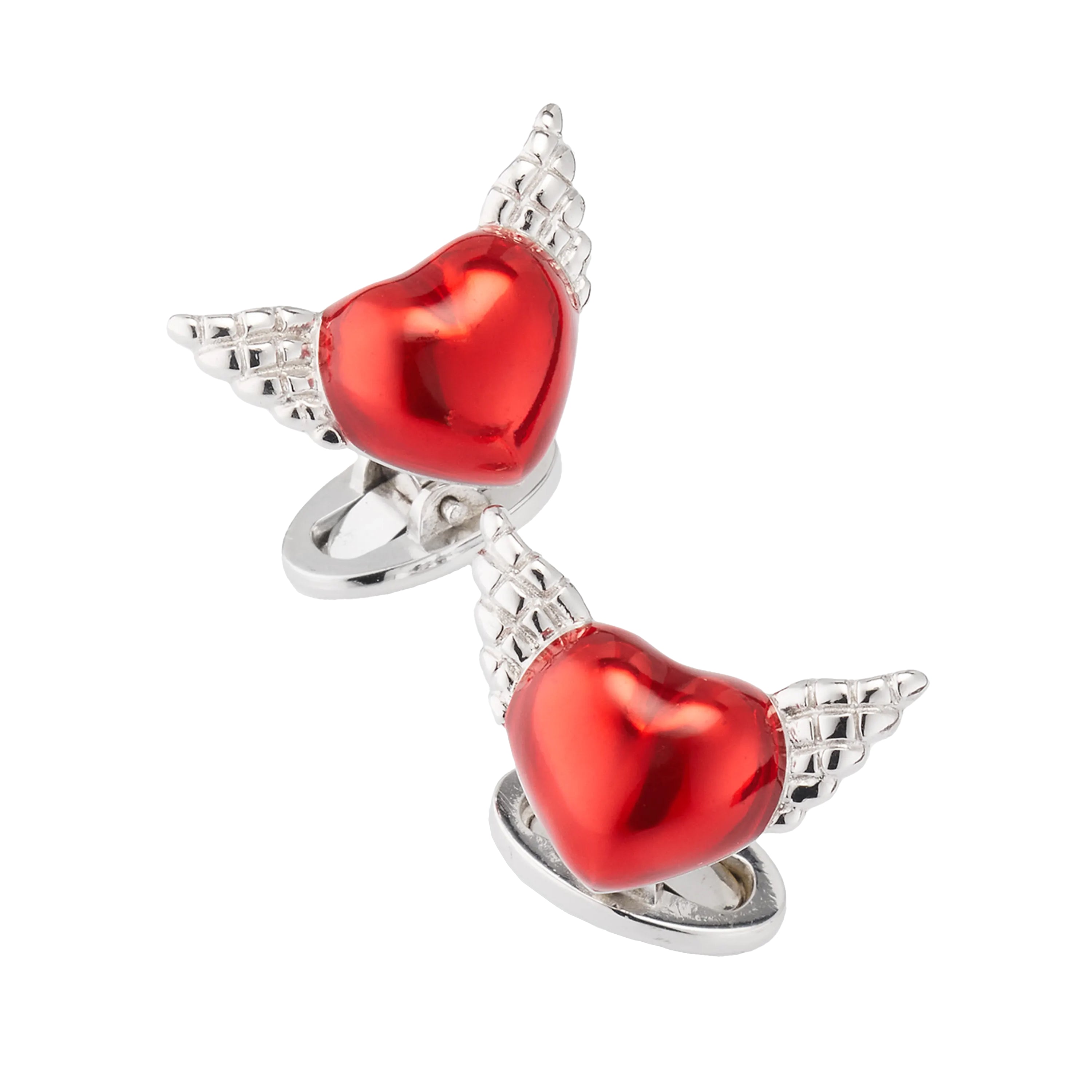 Red enamel heart with sterling silver angel wings cufflinks