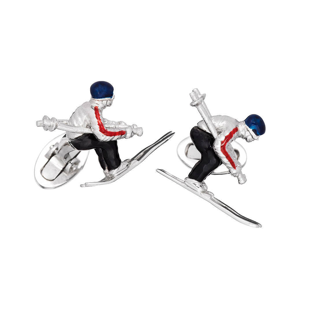 Moving Skier with Hand-painted Enamel & Sterling Silver Cufflinks I Jan Leslie Cufflinks and Accessories.