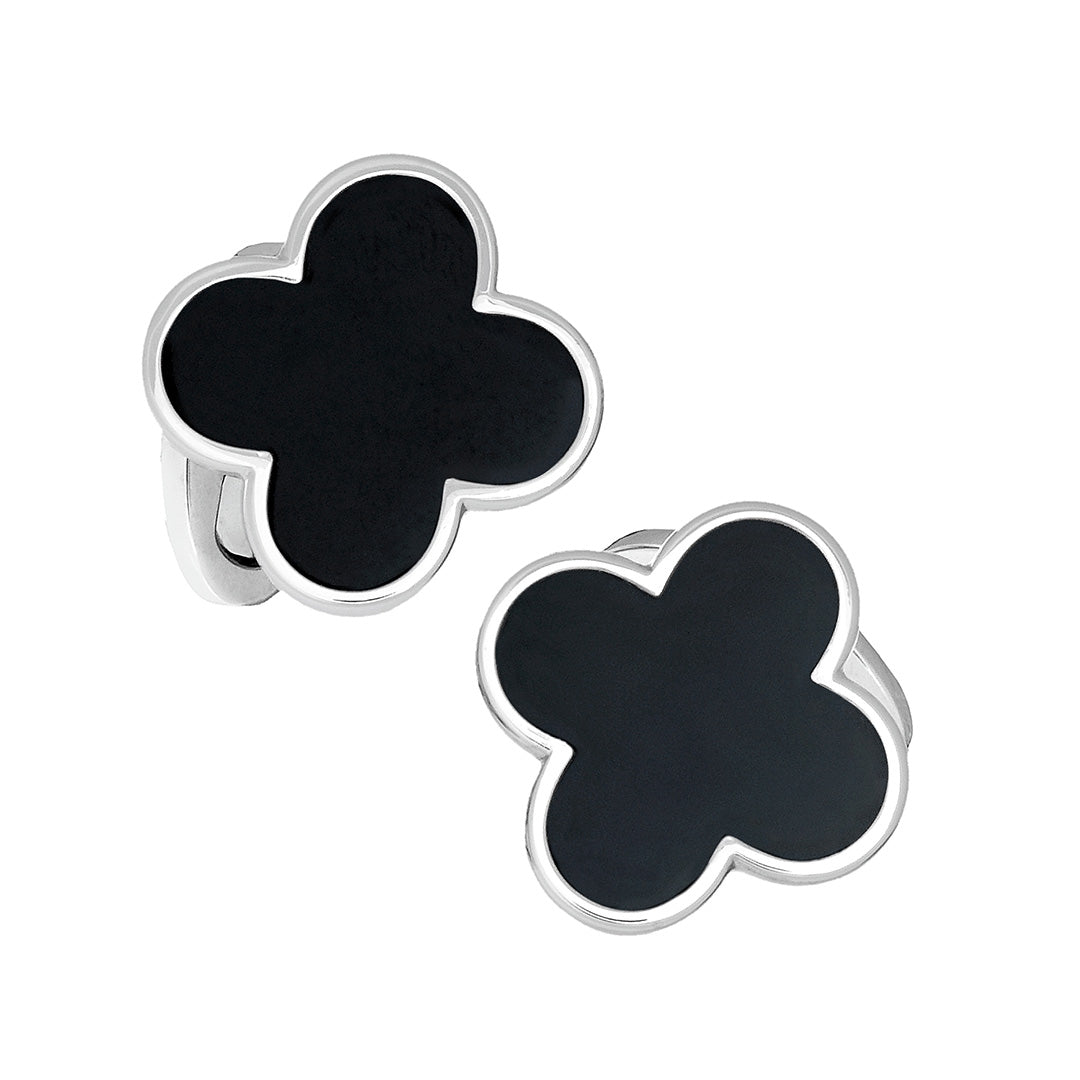 Four Leaf Clover Gemstone and Sterling Silver Cufflinks with onyx inlay | Jan Leslie Cufflinks and Accessories.