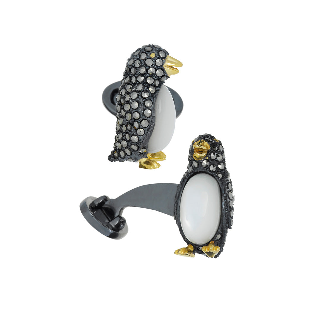 Gemstone Penguin with Marcasite, Mother of Pearl & Sterling Silver Cufflinks I Jan Leslie Cufflinks and Accessories.