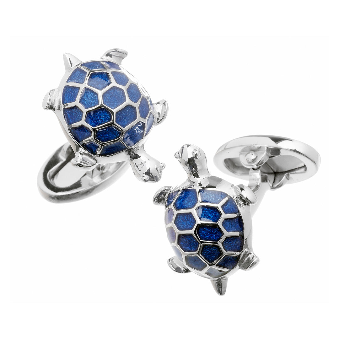 Turtle with Hand-painted Enamel & Sterling Silver Cufflinks with blue enamel I Jan Leslie Cufflinks and Accessories.