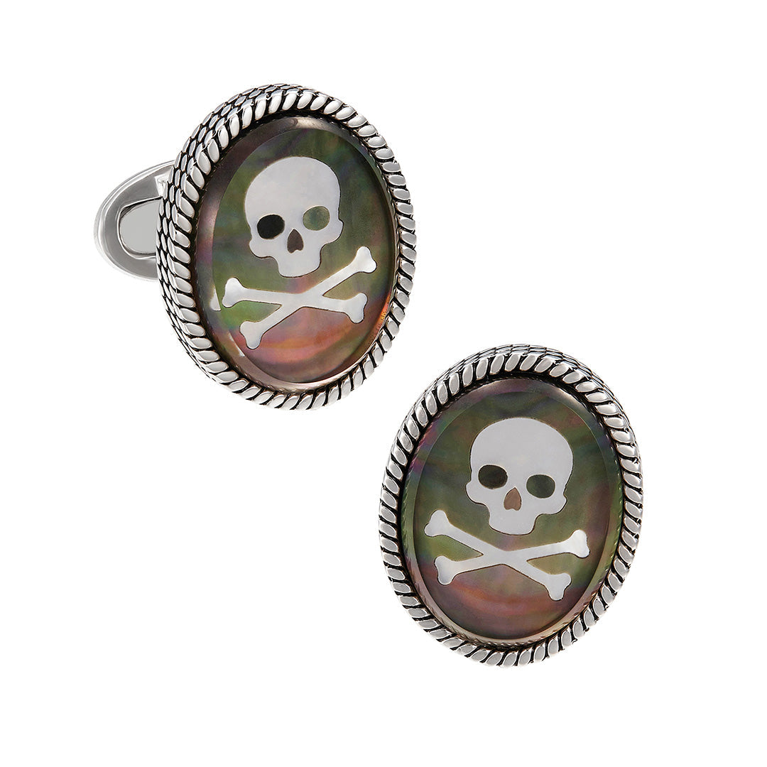 Jan Leslie sterling silver skull and crossbones cameo cufflinks