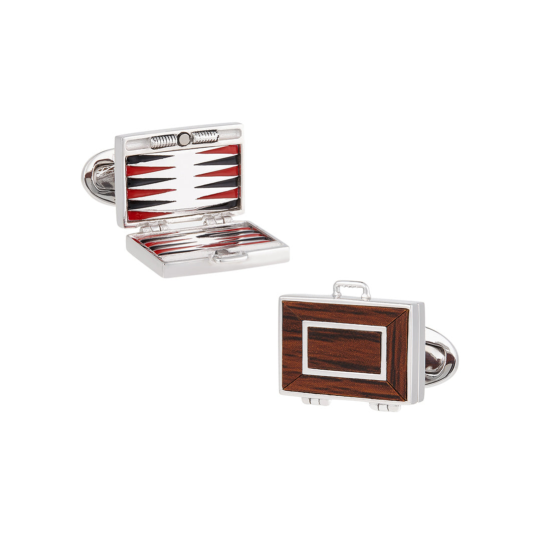 Backgammon with Wood Inlay Sterling Silver Cufflinks I Jan Leslie Cufflinks and Accessories.