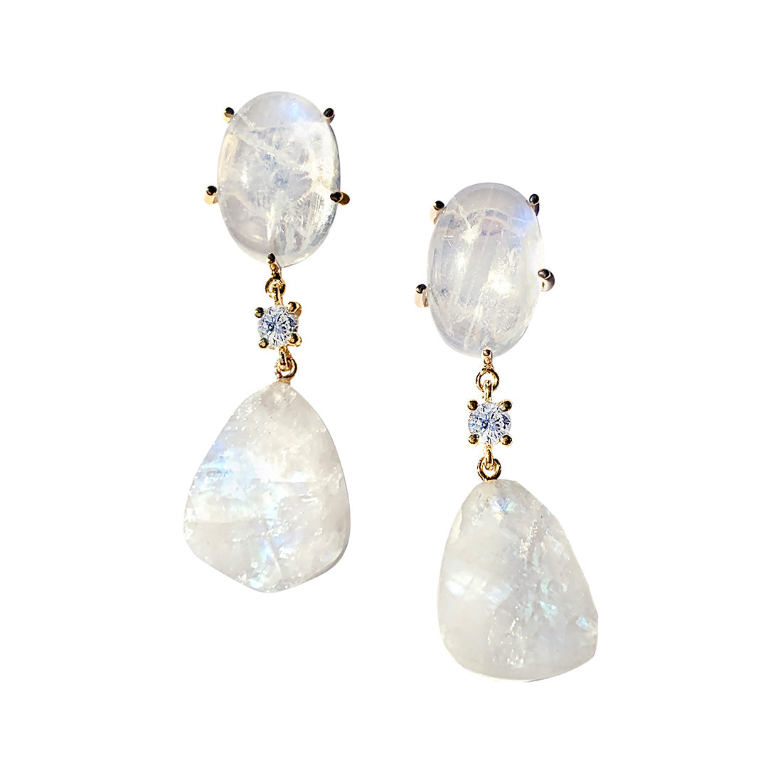 St. Moritz 18KT Gold Rainbow Moonstone & Diamond Earrings