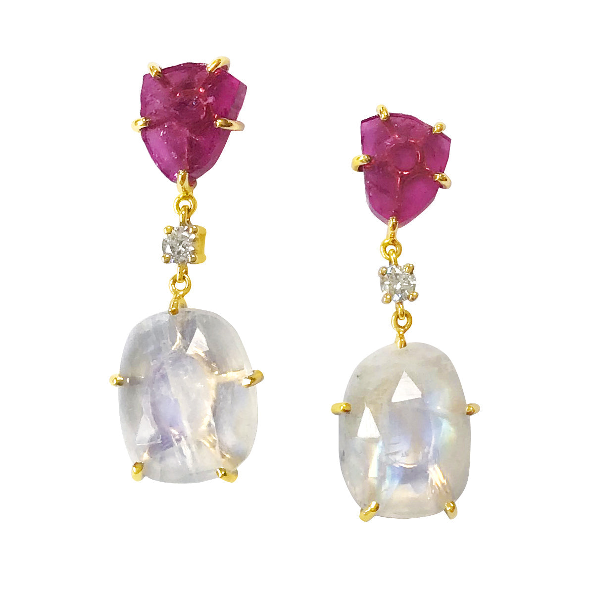 La Boca 18KT Pink Tourmaline, Moonstone & Diamond Earrings