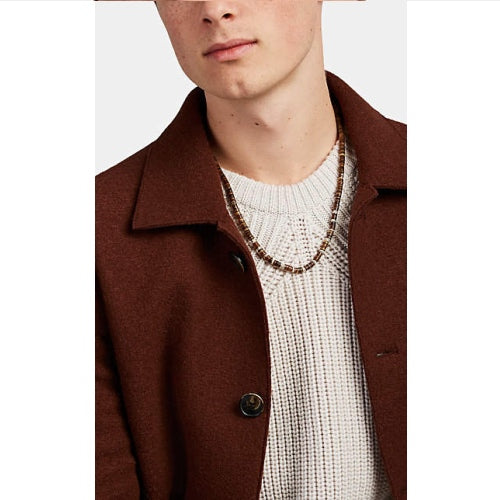 Model wearing Jan Leslie's Tan Shell Disc Bead Sterling Silver Necklace.