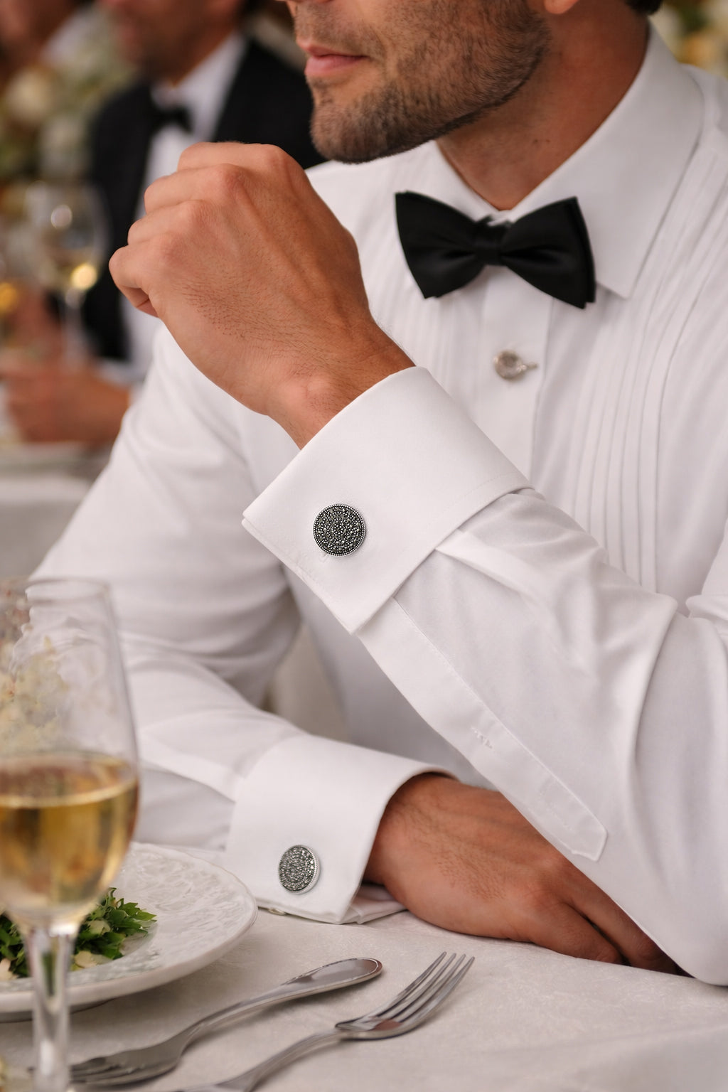 Marcasite Pave Round Sterling Cufflinks