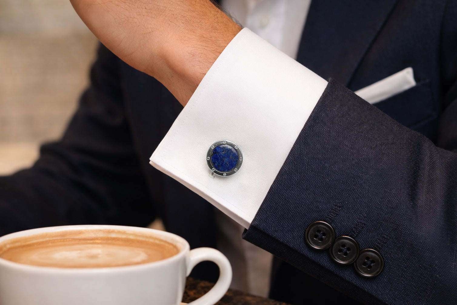 Rivet Etch Gemstone Sterling Cufflinks