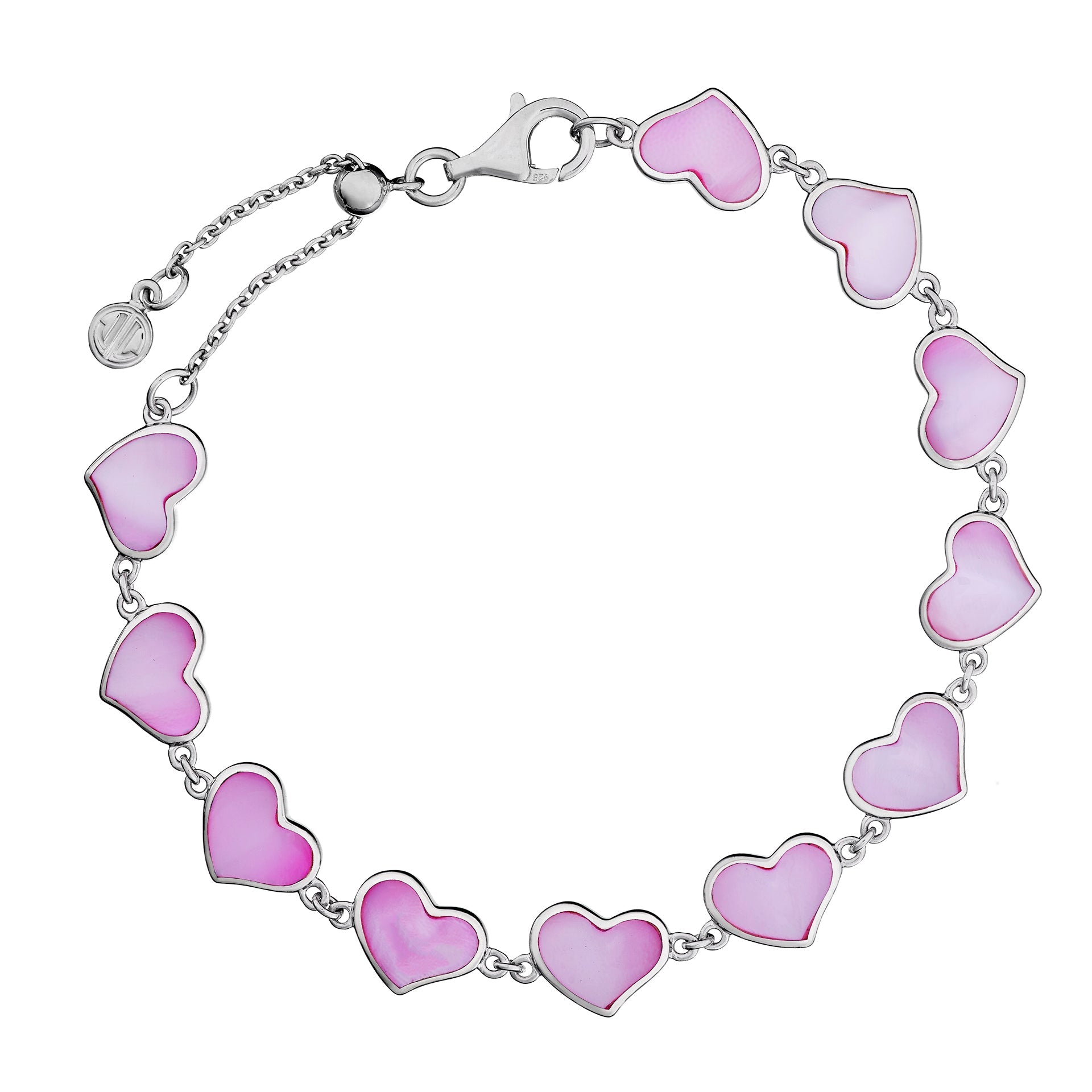 Pink mother-of-pearl heart link sterling silver bracelet — Jan Leslie