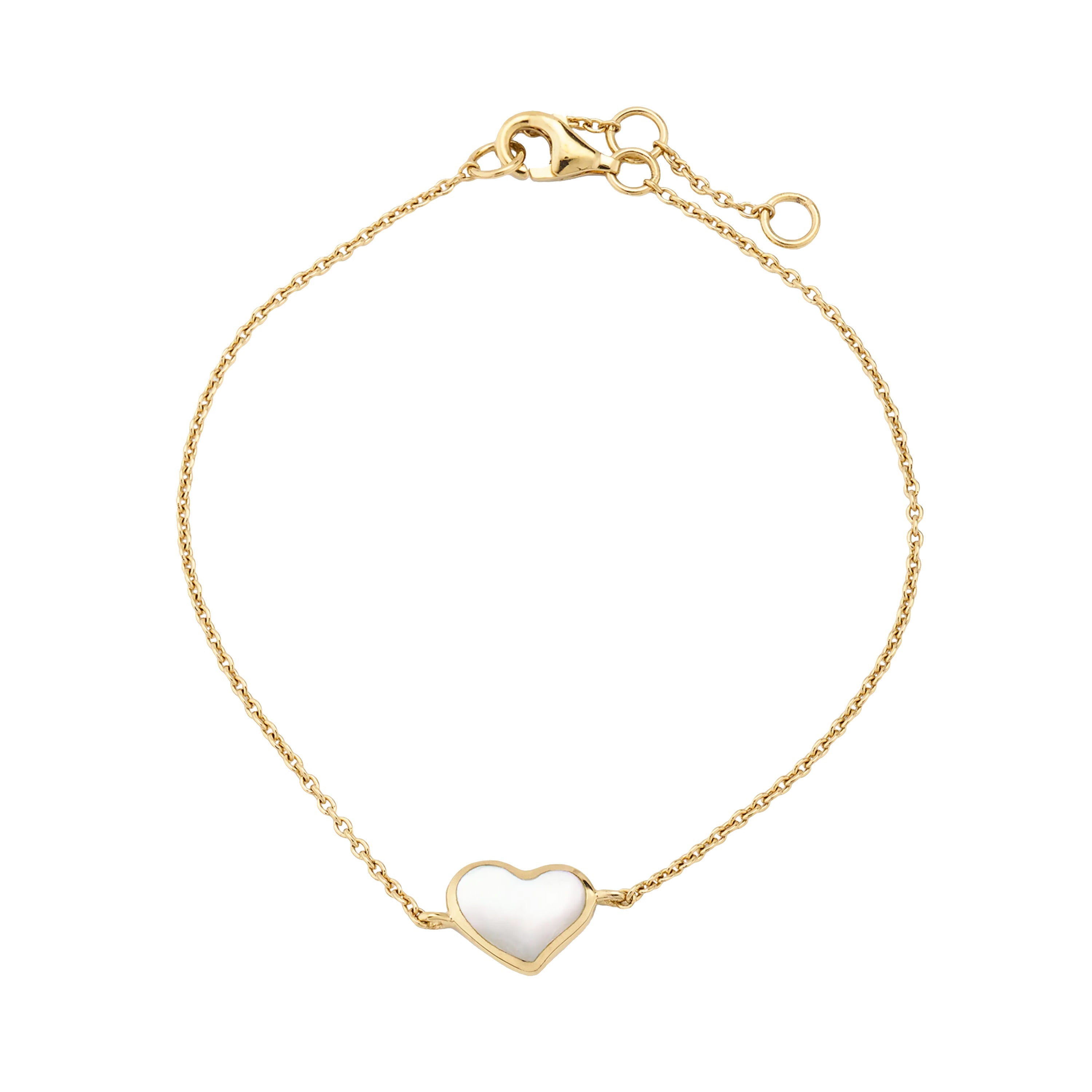 White mother-of-pearl heart pendant gold cable chain bracelet with lobster clasp — Jan Leslie