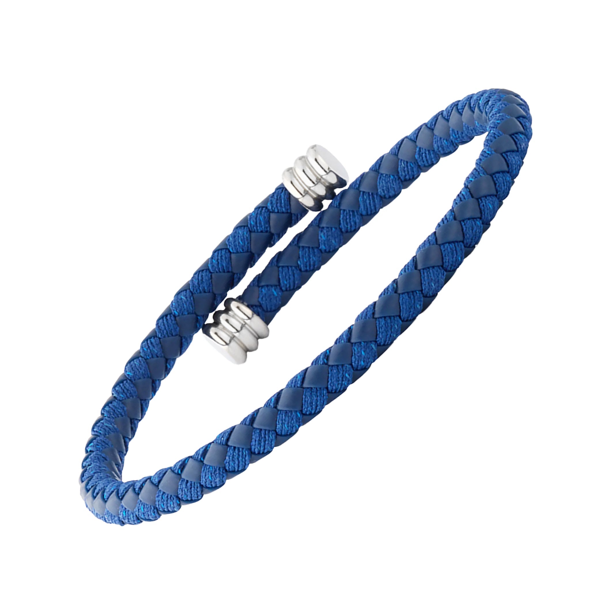 Men's royal blue braided leather cuff bracelet with silver end caps — Jan Leslie
