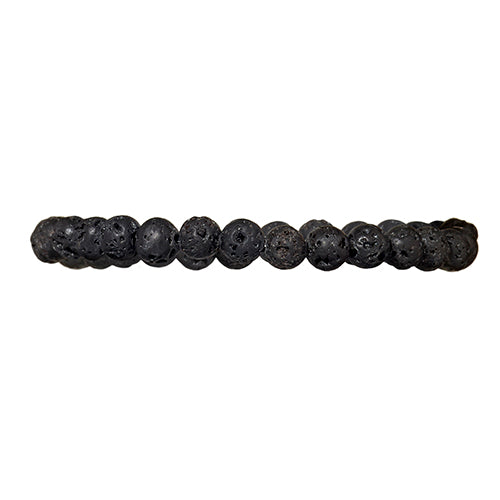 Matte black volcanic lava rock round bead stretch bracelet