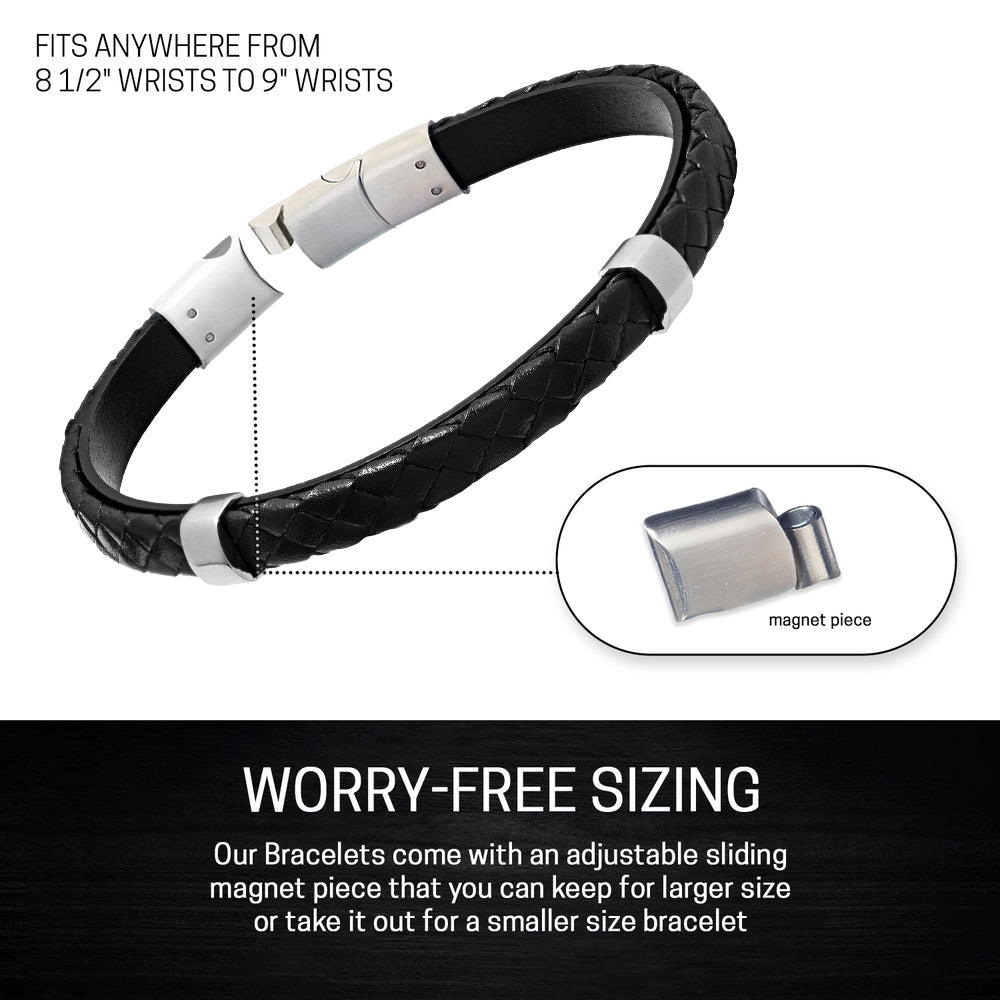 Braided Leather Bracelet with Stainless Steel Detail