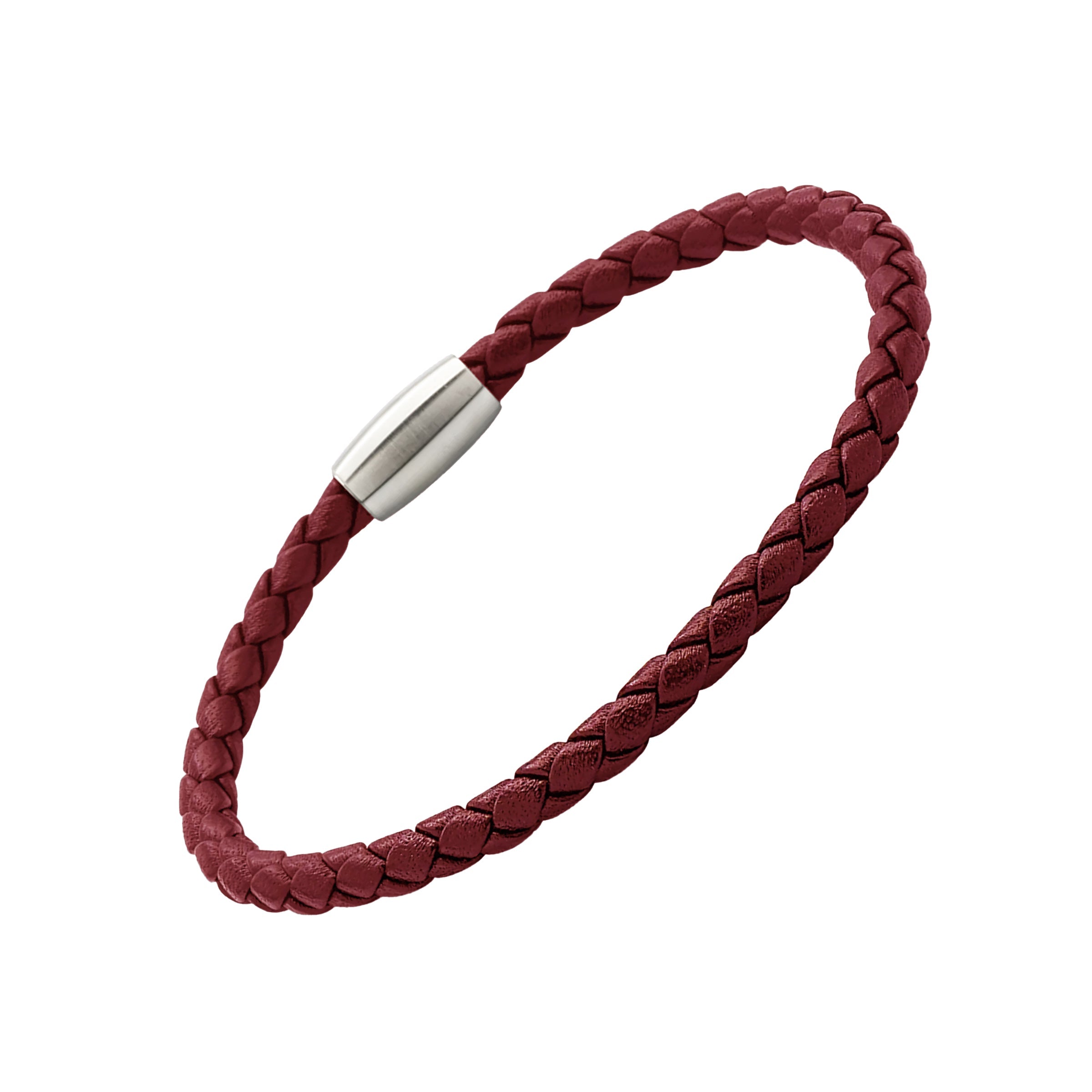 Lilac braided leather bracelet with silver magnetic clasp 